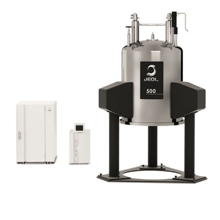 JEOL ECZL-G 500MHz NMR spectrometer system with auxiliary components, used for high-sensitivity, multi-nuclei NMR analysis and advanced material characterization