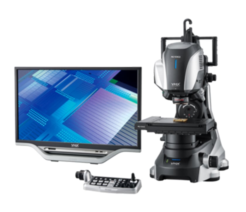 Keyence VHX-X1 digital optical microscope system with dynamic tilt and automated dimensional analysis capabilities