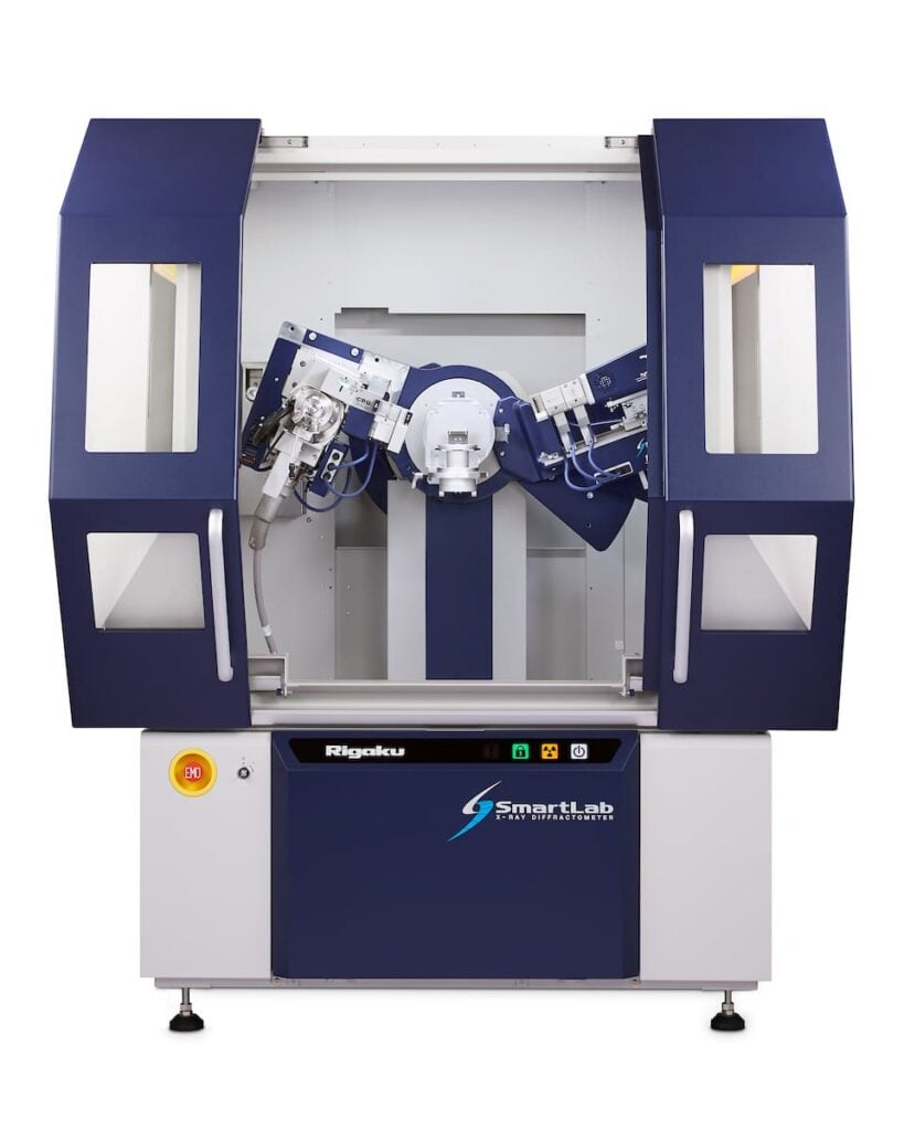 Rigaku SmartLab high-power rotating anode X-ray diffractometer with advanced detector and triaxial stage for crystalline phase analysis