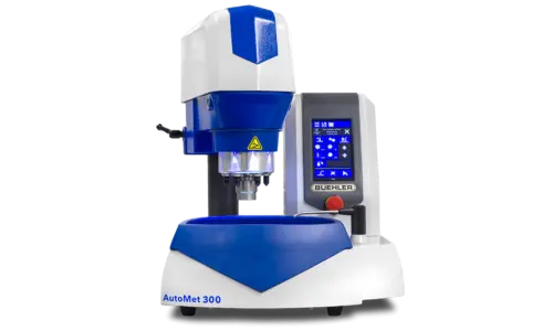 AutoMet 300 Pro grinder‑polisher used in mechanical cross‑section analysis, featuring automated grinding and polishing platen with touchscreen control for preparing