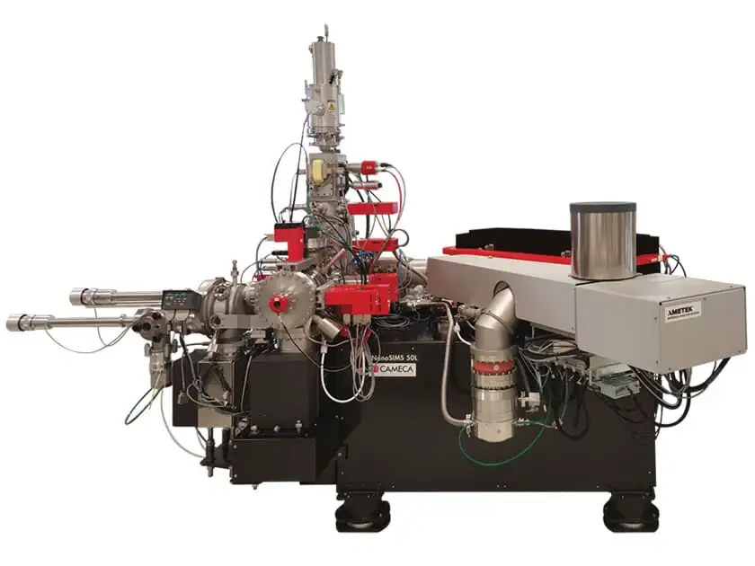 CAMECA NanoSIMS 50L instrument used for high-resolution isotopic and elemental mapping with focused primary ion beams and magnetic sector analyzer